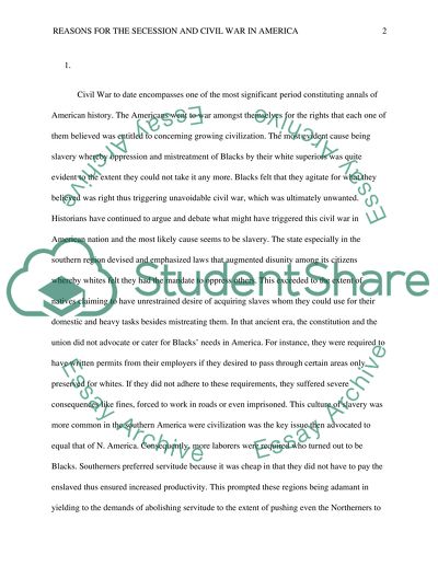 Reasons for Secession of Civil War in America