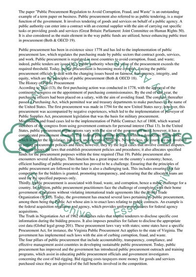 Public Procurement Regulation to Avoid Corruption, Fraud, and Waste