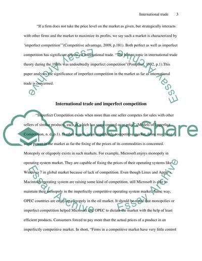 Significance of imperfect competition models for explaining the pattern of international trade