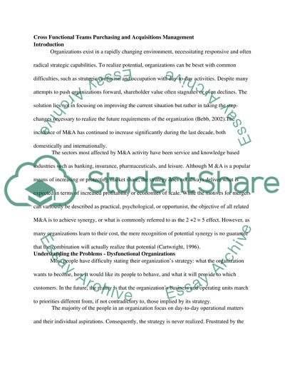 Cross Functional Teams Purchasing and Acquisitions Management