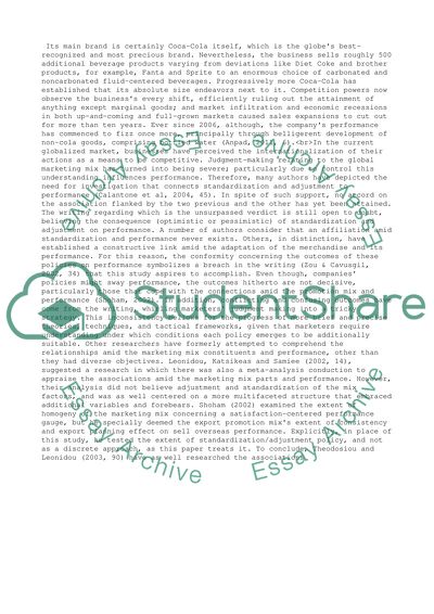 Coca-Cola Company - Adaptation versus Standardization