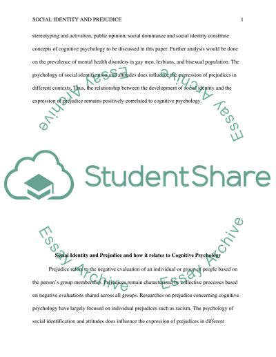 Social Identity and Prejudice and how it relates to Cognitive Psychology