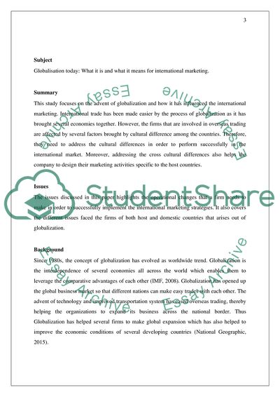 Globalization in the Perspective of International Marketing