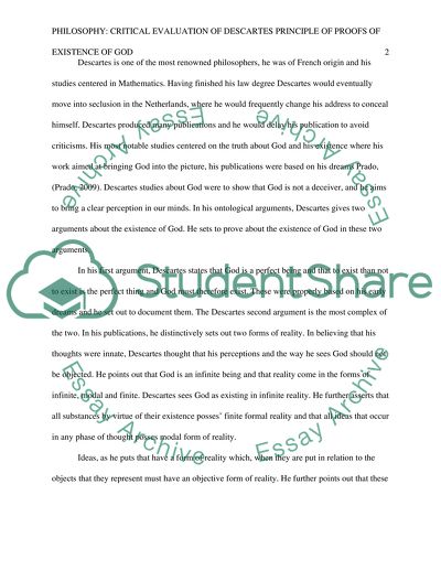 Critical Evaluation of Descartes Principle of Proofs of Existence of God