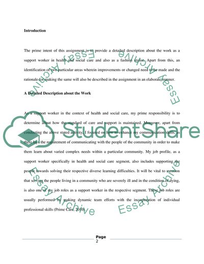 Description of the Work as a Support Worker in Health and Social Care