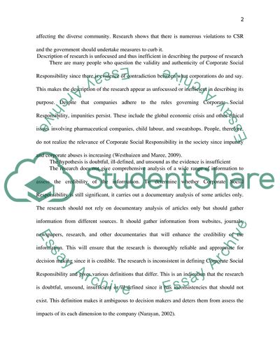 Weaknesses of the Research on Corporate Social Responsibility