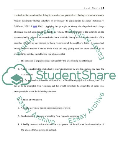 Johnny Juneau - Illustrating Actus Reus, Mens Rea and Mistake of Fact