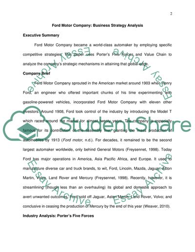 Business Strategy Analysis for Ford Motor Company