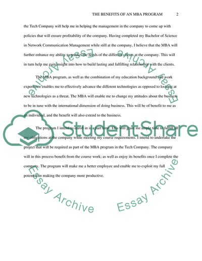 How will an MBA degree will benefit the Company and me