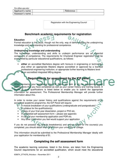 Individual Route - Chartered Engineer Self Assessment