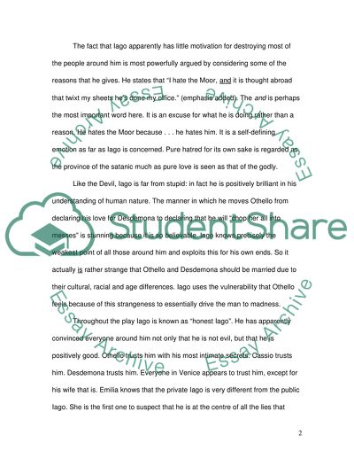 Iago, in William Shakespeares Othello, as a Devil(Satanic) Figure