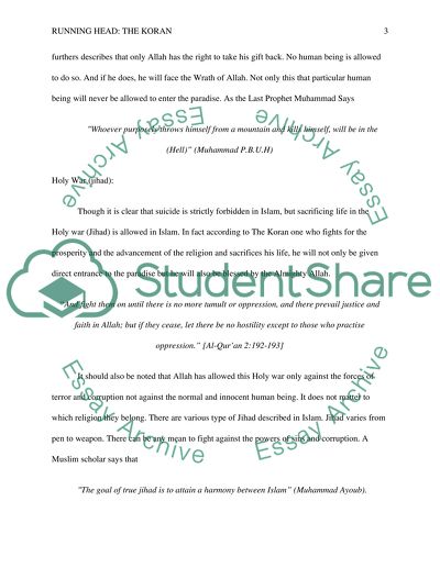 Paper on THE KORAN and how it deals with 3 issues listed below
