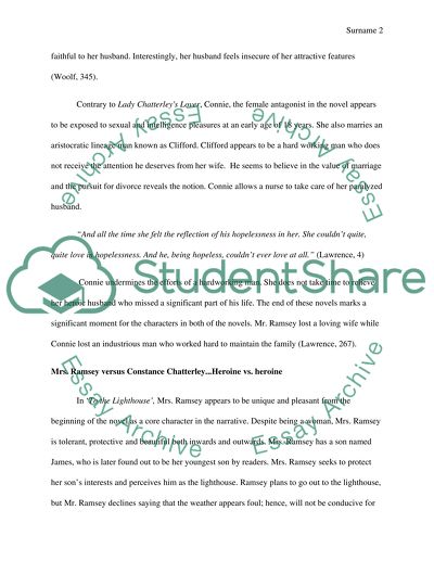 Contrast Between Mrs. Ramsey (To the Lighthouse) and Constance Chatterley (Lady Chatterley Lover)