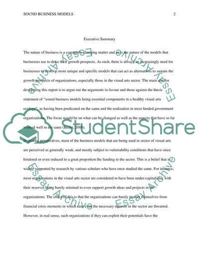 Sound Business Models for Healthy Visual Arts Ecology and Publicly Funded Organizations