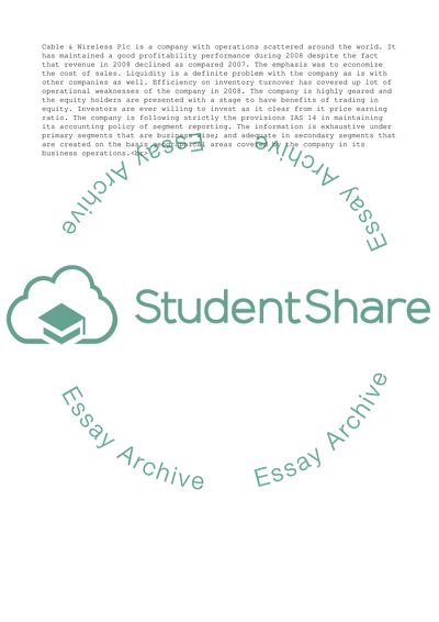 Financial and Mangement Accounting (Cable and Wireless Plc)