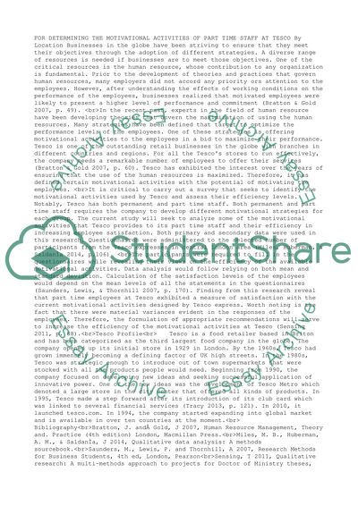 Effectiveness of motivational activities at tesco express in part time staff context