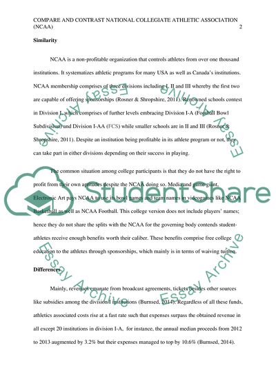 Compare and Contrast National Athletic Association (NCAA)