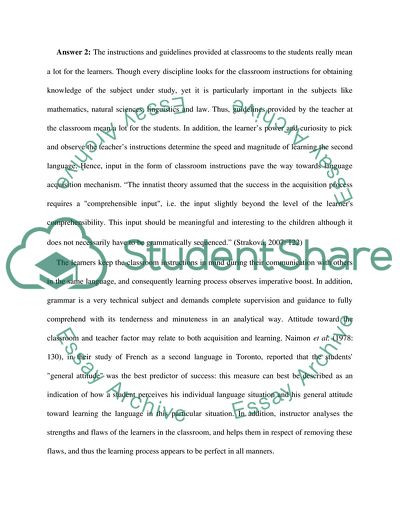 Success in Second Language Learning: Theory and Process