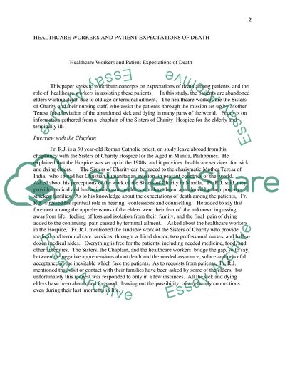 Healthcare Workers and Patient Expectations of Death