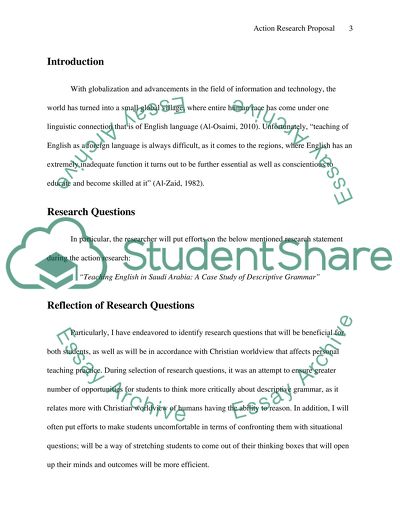 Teaching English in Saudi Arabia: A Case Study of Descriptive Grammar - Action Research Proposal