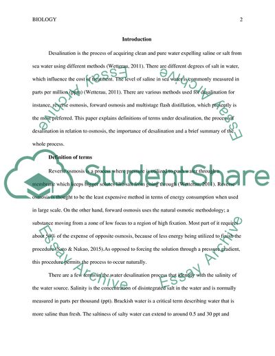 Relationship between Desalination of Sea Water and Principles of Osmosis