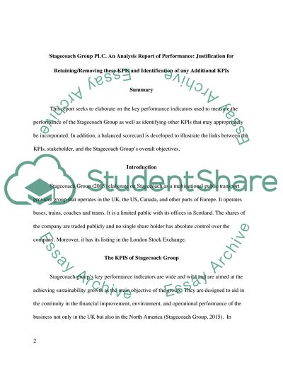 Stagecoach Group Plcs Analysis of Performance - Justification for Retaining or Removing KPIs