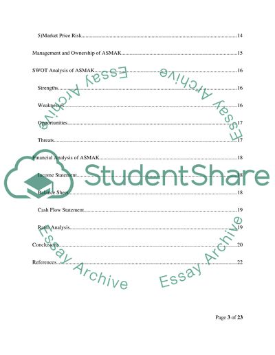 Financial Anaylsis of ASMAK Company