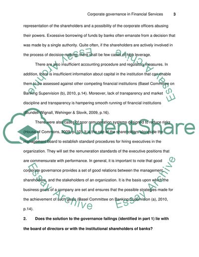 Corporate Governance in Financial Services in the UK