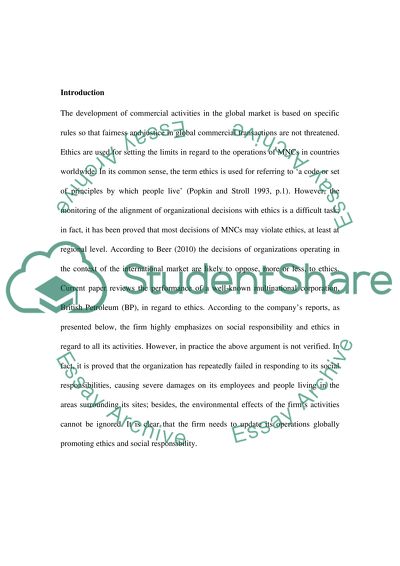 Why the Managing Ethics and Social Responsibility Issue Is Relevant to the BP (British Petroleum)