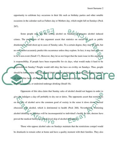 Argument if Alchohol Should Be Sold on Sunday