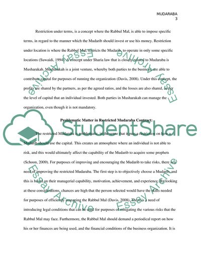 Islamic finance : Mudaraba contract