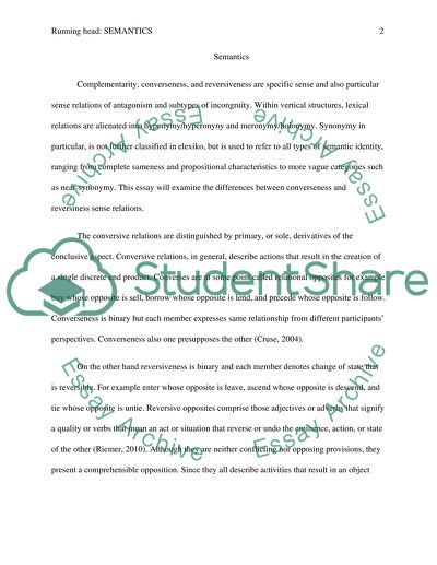 Converseness and Reversions Sense Relations