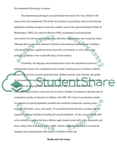 Developmental Psychology on Autism with Children