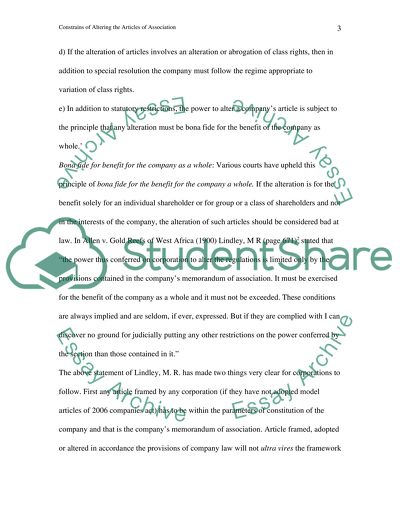 Constrains of Altering the Articles of Association