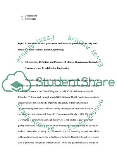 How Clinical Governance and Research Governance Can Help a Clinical Scientist