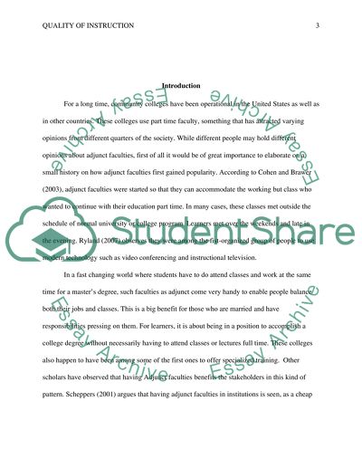 Quality of instruction provided by adjunct/part-time community college faculty