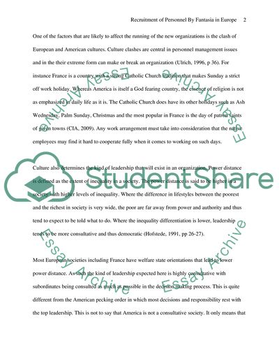 Recruitment of Personnel by Fantasia in Europe