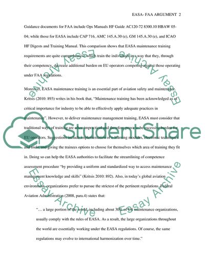 The European Aviation Safety Agency -Federal Aviation Administration Argument