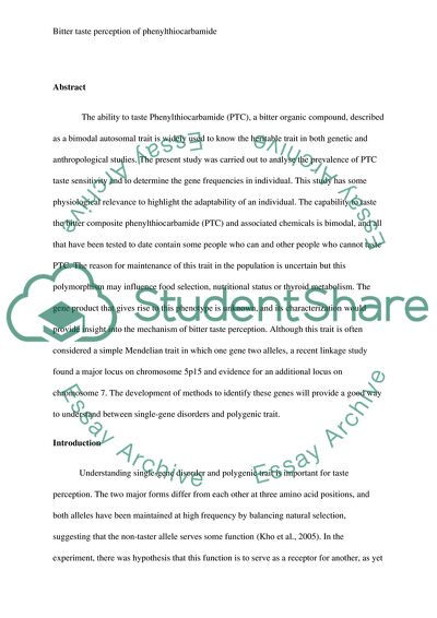 Bitter Taste Perception of Phenylthiocarbamide