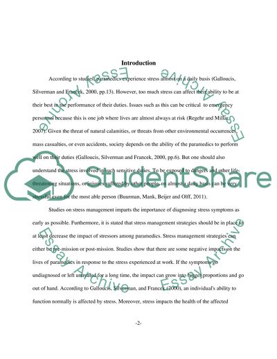The Strategies Used by Paramedics in Handling Stress