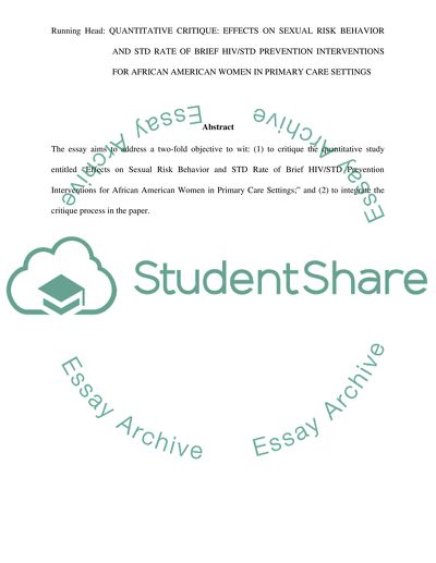 Quantitative Critique Nursing Research Paper