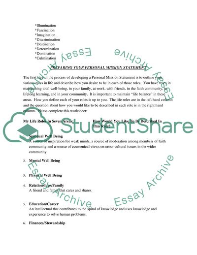 Personal Mission and Life Balance Goals