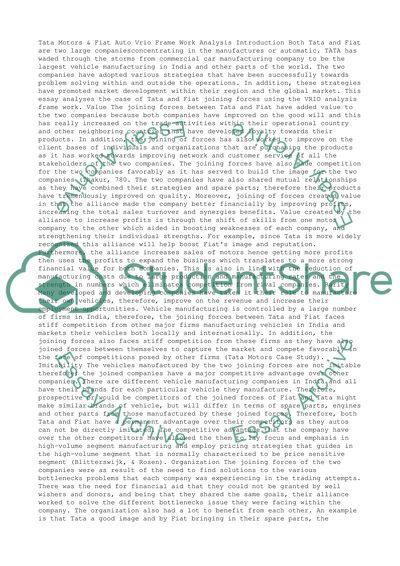 Tata Motors & Fiat Auto Vrio Frame Work Analysis