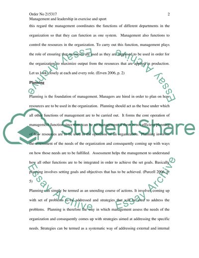 Management and leadership in exercise and sport