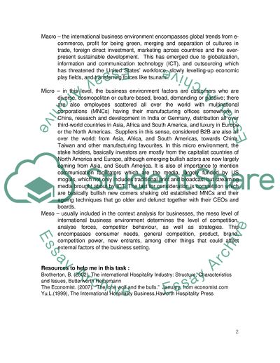 International hospitality environment