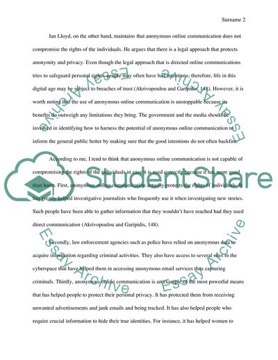 Does Online Communication Compromise the Rights of an Individual When Information is &quot;Anonymous&quot;