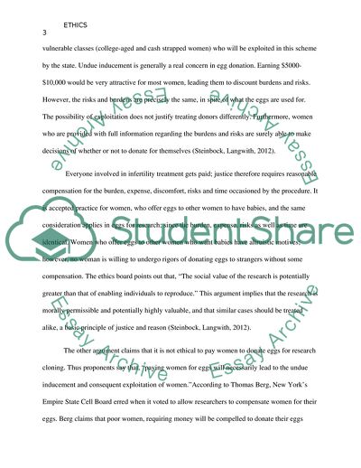 Compensating Women Who Donate Egg Cells for Research