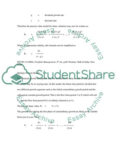 Dividend Growth Method of Share Valuation, Capital Asset Pricing Model and Arbitrage Pricing Theory
