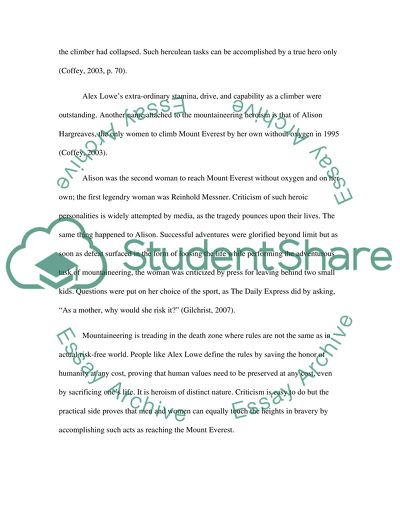 Is mountain climbing a heroic or selfish act