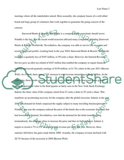 Company Analysis Paper (Starwoods Hotel and Resort)